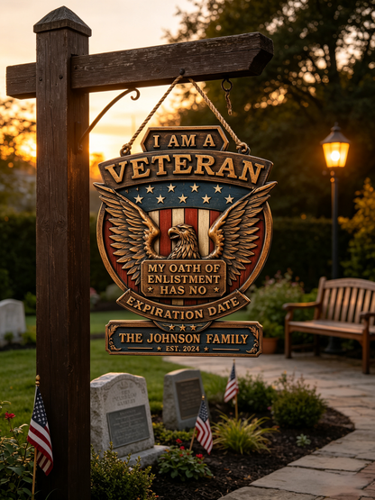 Personalized Patriotic Veteran Eagle Family Wood Sign
