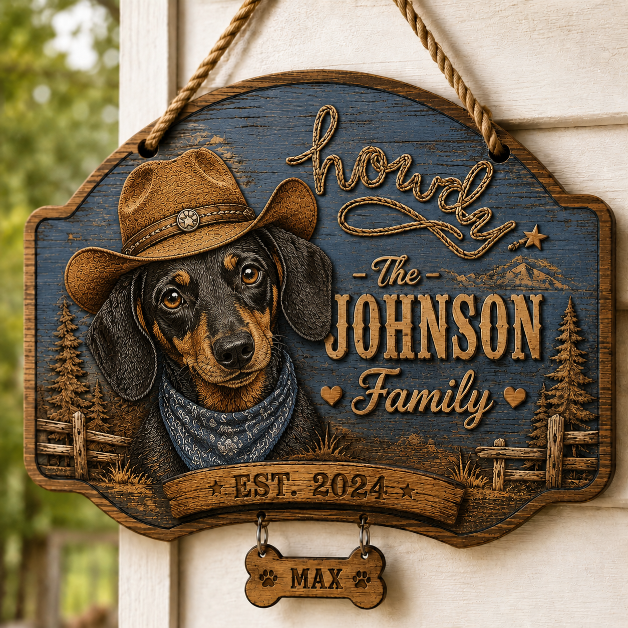 🤠 Custom Cowboy Dog Wooden Sign Custom Dog Breed Name Plaque