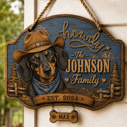 🤠 Custom Cowboy Dog Wooden Sign Custom Dog Breed Name Plaque