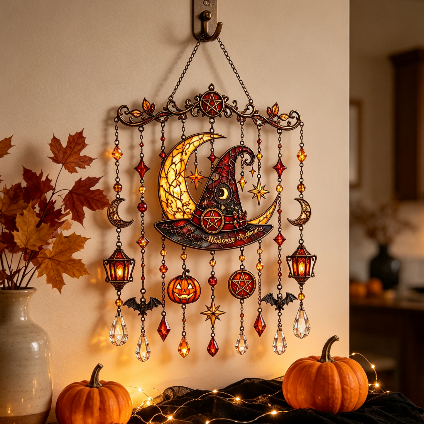 3 Styles Holiday Stained Glass Window Suncatcher Hanging