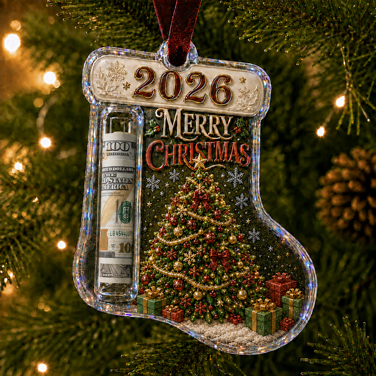 🎅 Cash Clip Christmas Tree Ornament – Novelty Holiday Money Gift Clip
