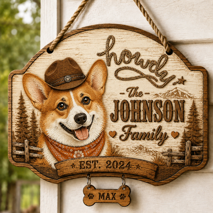 🤠 Custom Cowboy Dog Wooden Sign Custom Dog Breed Name Plaque