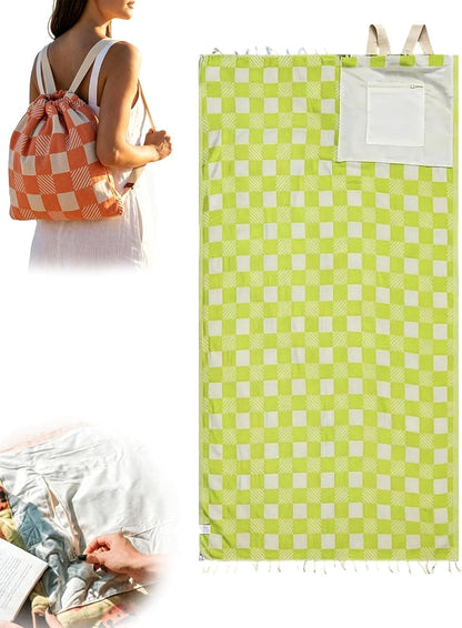 The Ultimate Beach Companion — Wearable Towel-Backpack Hybrid