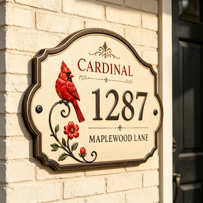 Custom Red Bird Floral Sign