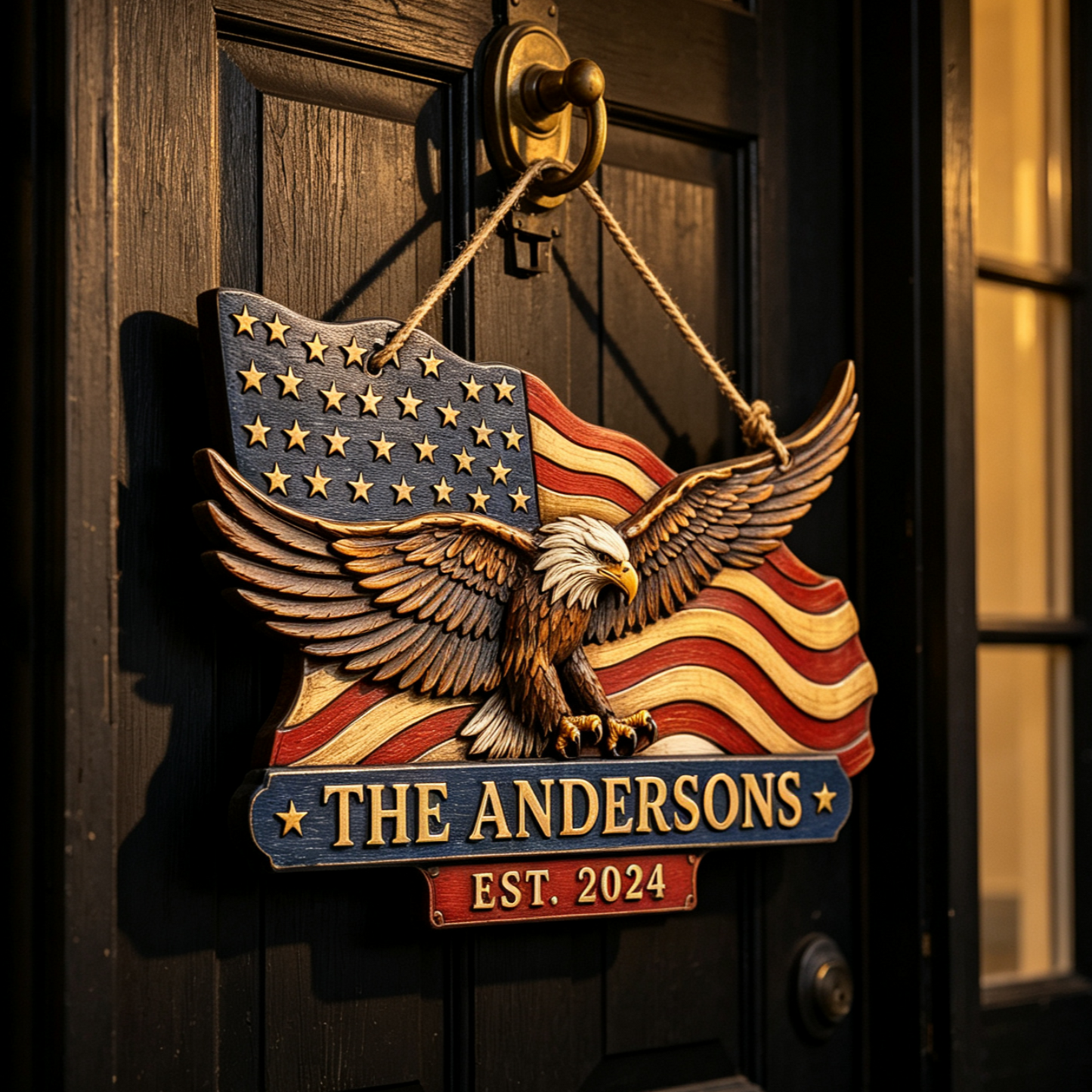 Custom American Flag Bald Eagle Family Name Sign