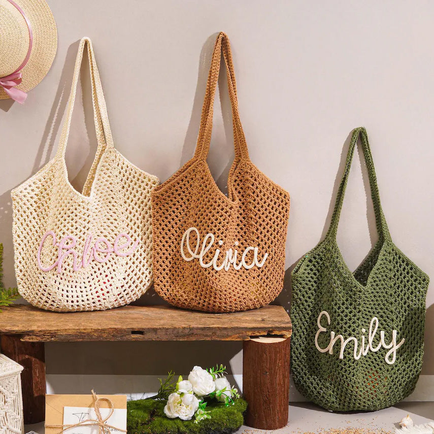 Personalized beach tote bags, Crochet beach bags, Bridesmaid gift bags, Travel Beach Bag, Wedding favor gift, Bachelorette Trip Gift for Her