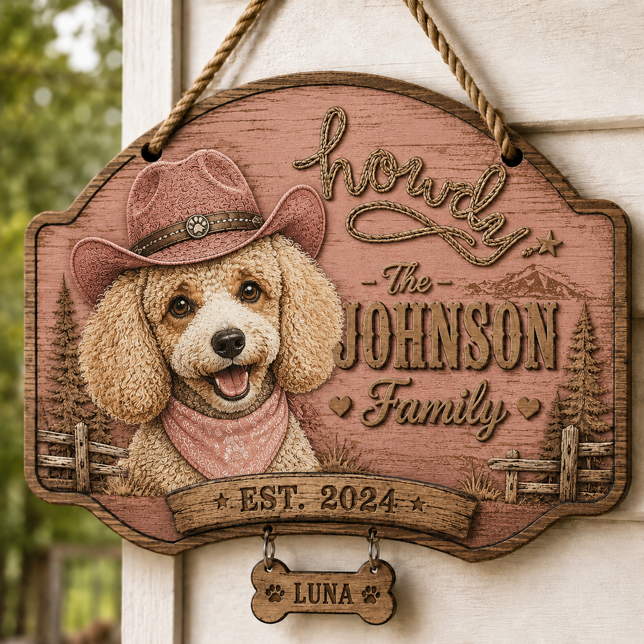 🤠 Custom Cowboy Dog Wooden Sign Custom Dog Breed Name Plaque