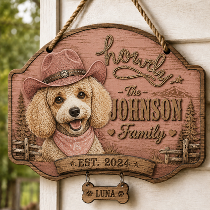🤠 Custom Cowboy Dog Wooden Sign Custom Dog Breed Name Plaque