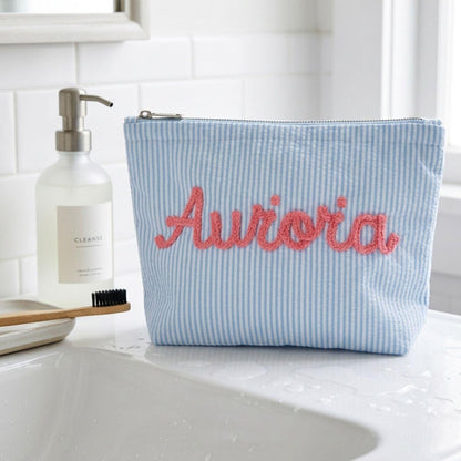 Personalized Name Seersucker Makeup Bag