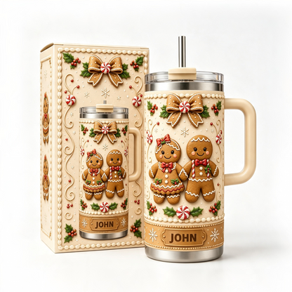 🍪 Personalized Christmas Gingerbread Couple 40oz Handle Tumbler 🎄✨