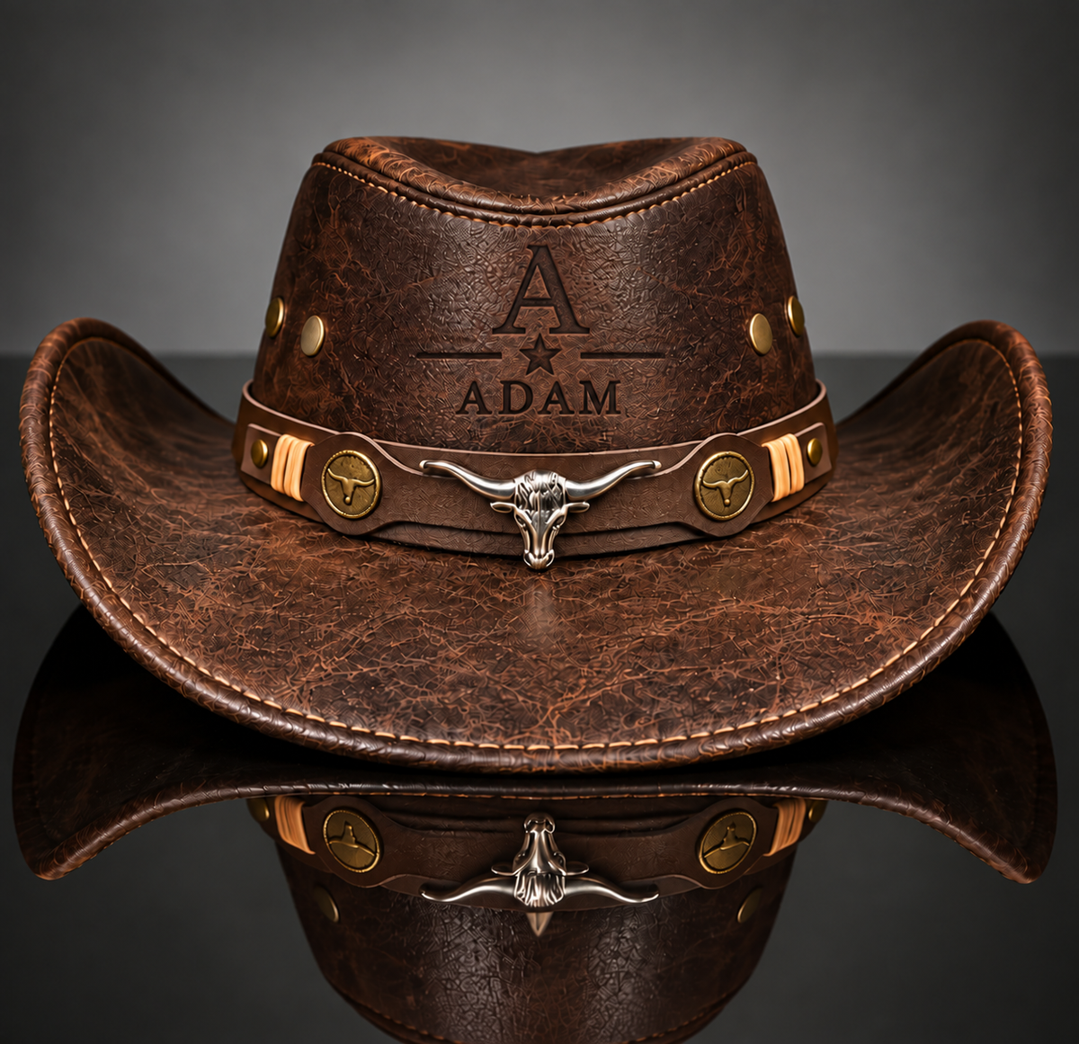 Personalized Initial Cowboy Hat – Custom Name & Western Star Engraved Leather Hat