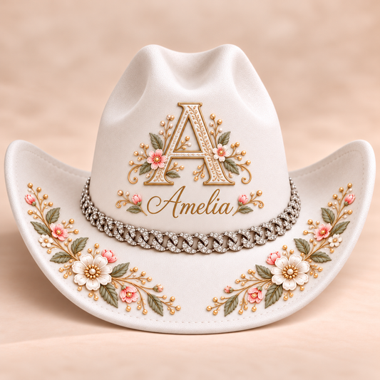 Personalized Floral Horse Cowboy Hat – Custom Name & Rhinestone Band 🐎🌸