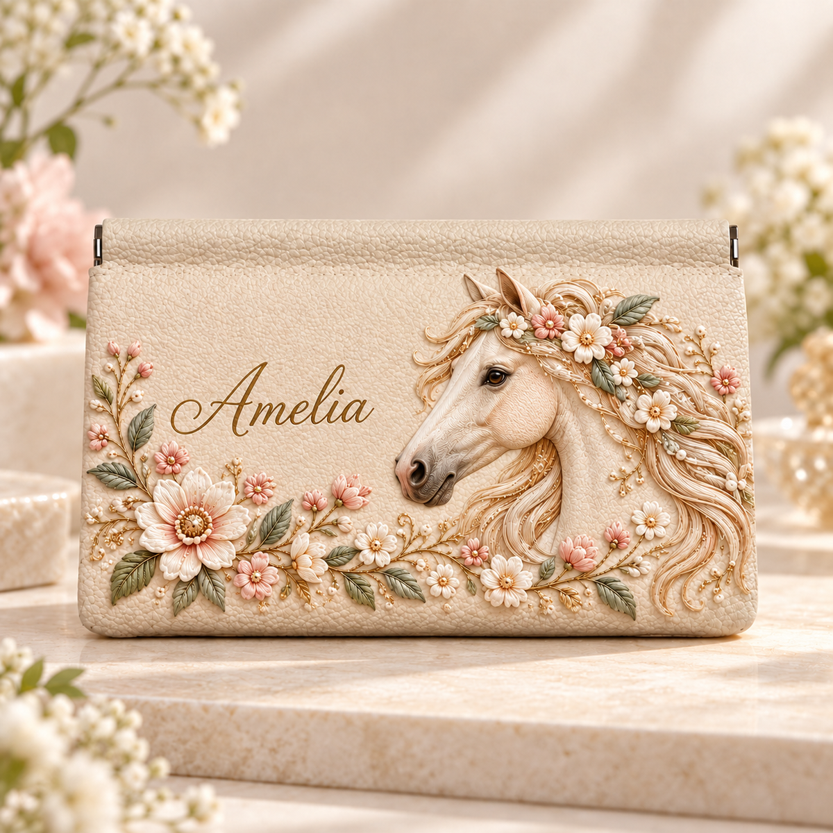 Personalized Floral Animal Clutch Pouch with Custom Name