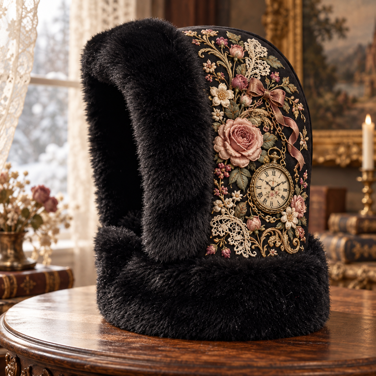 ❄️ Women’s Vintage Floral Plush-Lined Winter Hood