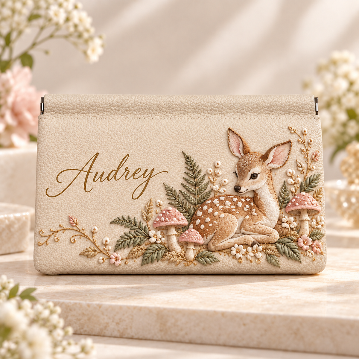 Personalized Floral Animal Clutch Pouch with Custom Name