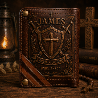 ✝️Custom Name Christian Leather Wallet 🦁 Personalized Bible Verse Wallet for Men