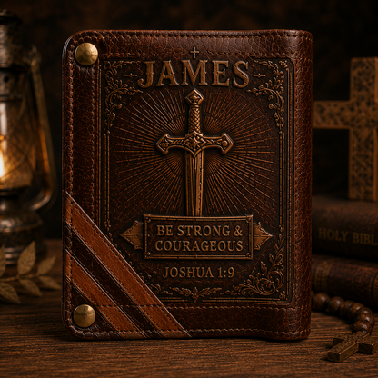✝️Custom Name Christian Leather Wallet 🦁 Personalized Bible Verse Wallet for Men