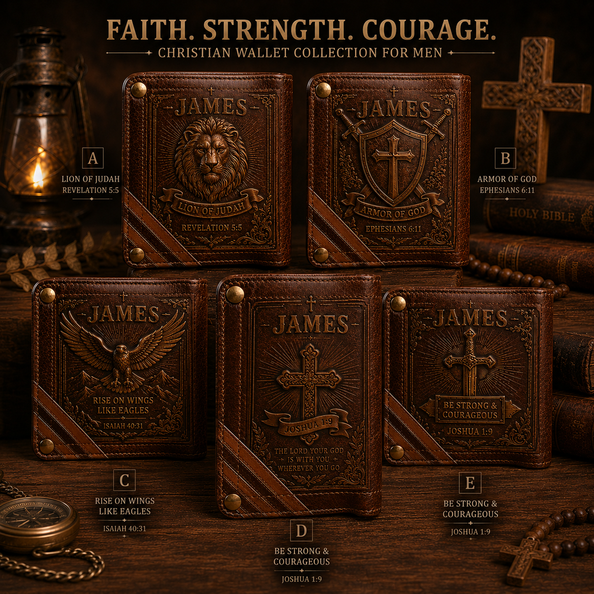 ✝️Custom Name Christian Leather Wallet 🦁 Personalized Bible Verse Wallet for Men