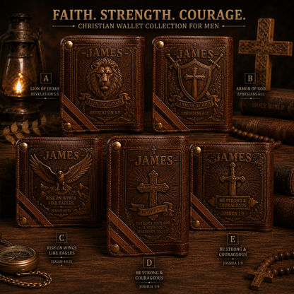 ✝️Custom Name Christian Leather Wallet 🦁 Personalized Bible Verse Wallet for Men