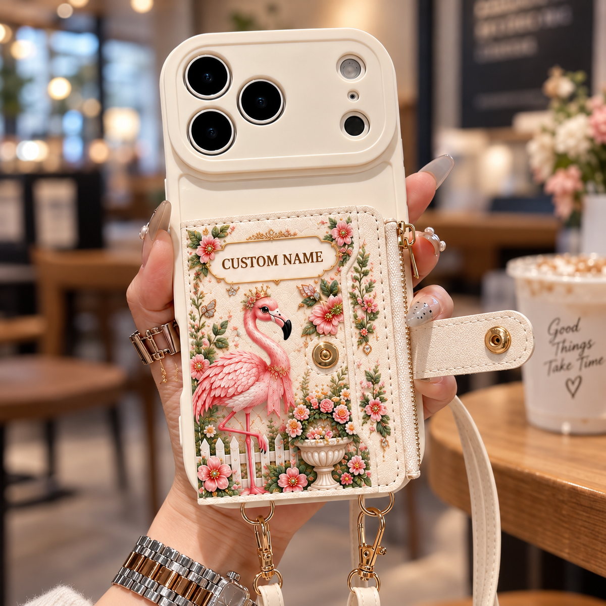 Personalized Flamingo Garden Wallet Phone Case