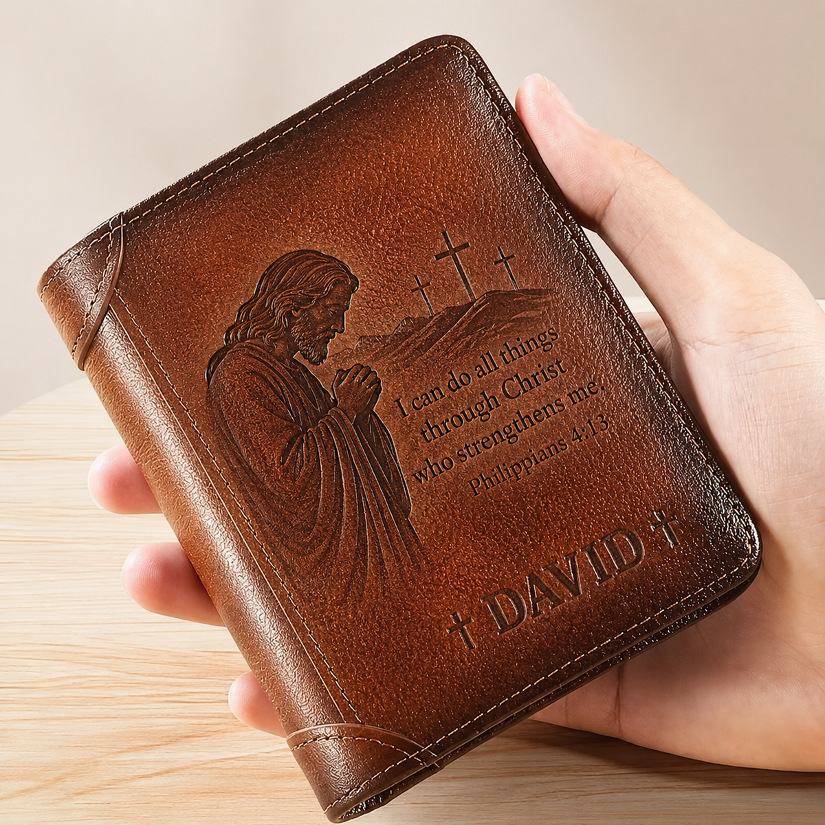 🛡️Personalized Christian Leather Wallet | Custom Name Bible Scripture Gift ✝️