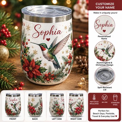 🎅Custom Name Christmas Wine Tumbler 🎁 2 Festive Animal Designs