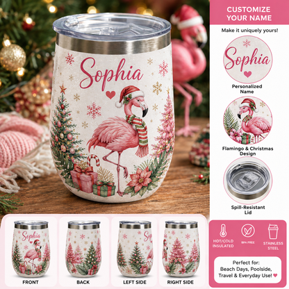 🎅Custom Name Christmas Wine Tumbler 🎁 2 Festive Animal Designs