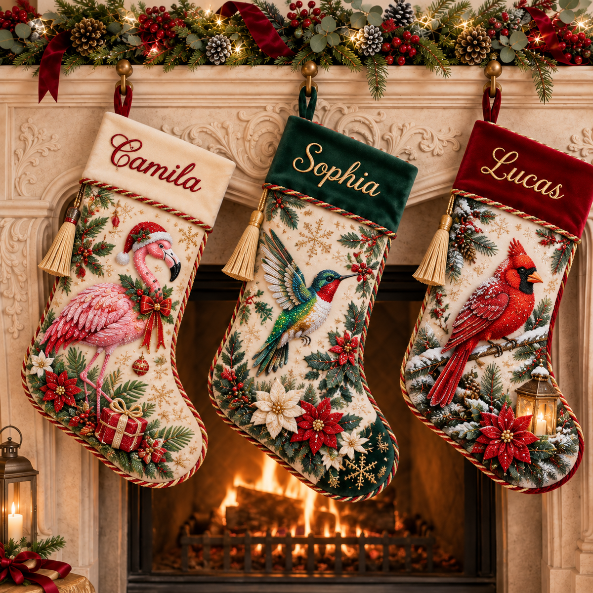 🧦Custom Name Velvet Christmas Stocking 🎁 6 Embroidered Animal Designs