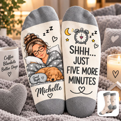 😴 Just Five More Minutes Personalized Cozy Socks 🧦💤