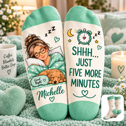 😴 Just Five More Minutes Personalized Cozy Socks 🧦💤