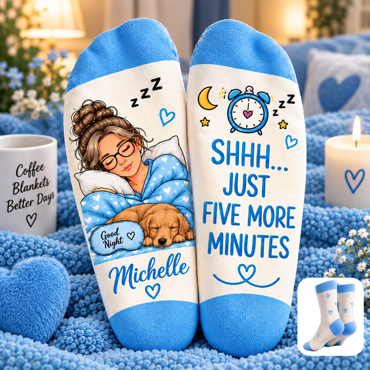 😴 Just Five More Minutes Personalized Cozy Socks 🧦💤