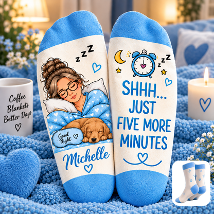 😴 Just Five More Minutes Personalized Cozy Socks 🧦💤