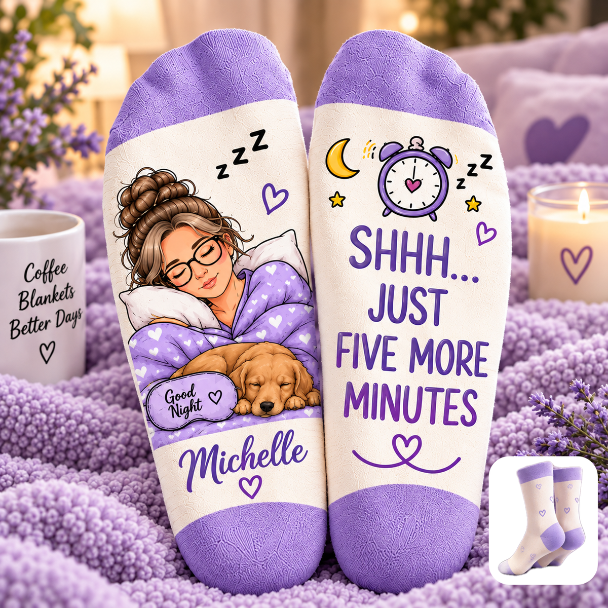 😴 Just Five More Minutes Personalized Cozy Socks 🧦💤
