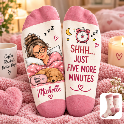 😴 Just Five More Minutes Personalized Cozy Socks 🧦💤