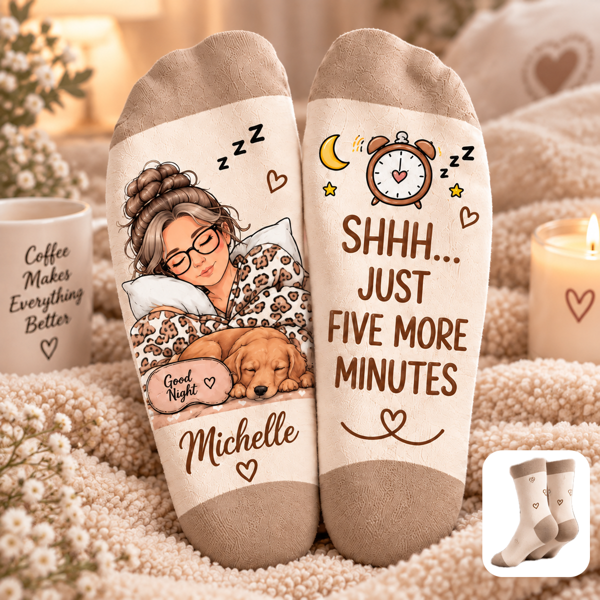 😴 Just Five More Minutes Personalized Cozy Socks 🧦💤
