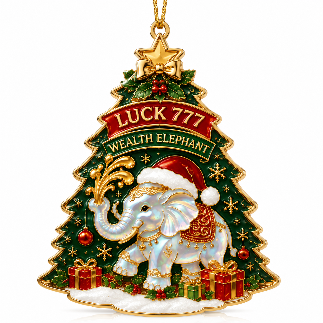 💰 Red & Gold Christmas Lucky Wealth Elephant Ornament | 2 Styles Double-Sided Hanging Decor for Xmas Tree & Home
