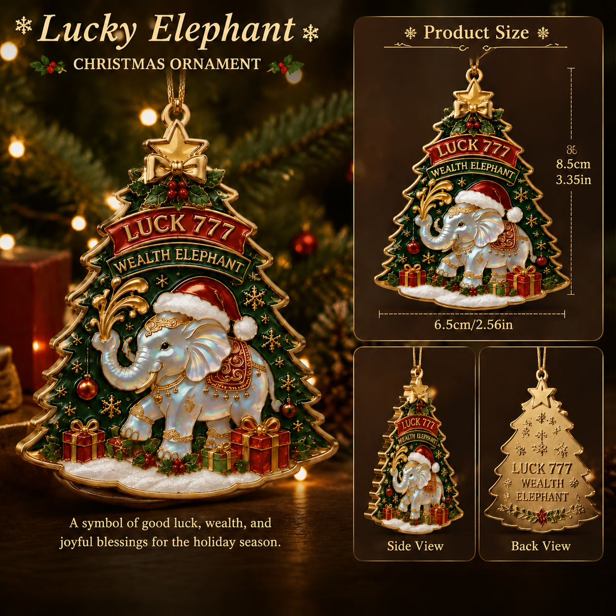 💰 Red & Gold Christmas Lucky Wealth Elephant Ornament | 2 Styles Double-Sided Hanging Decor for Xmas Tree & Home