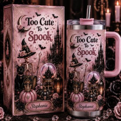 🎀Too Cute To Spook Custom Name Tumbler | Skeleton Witch