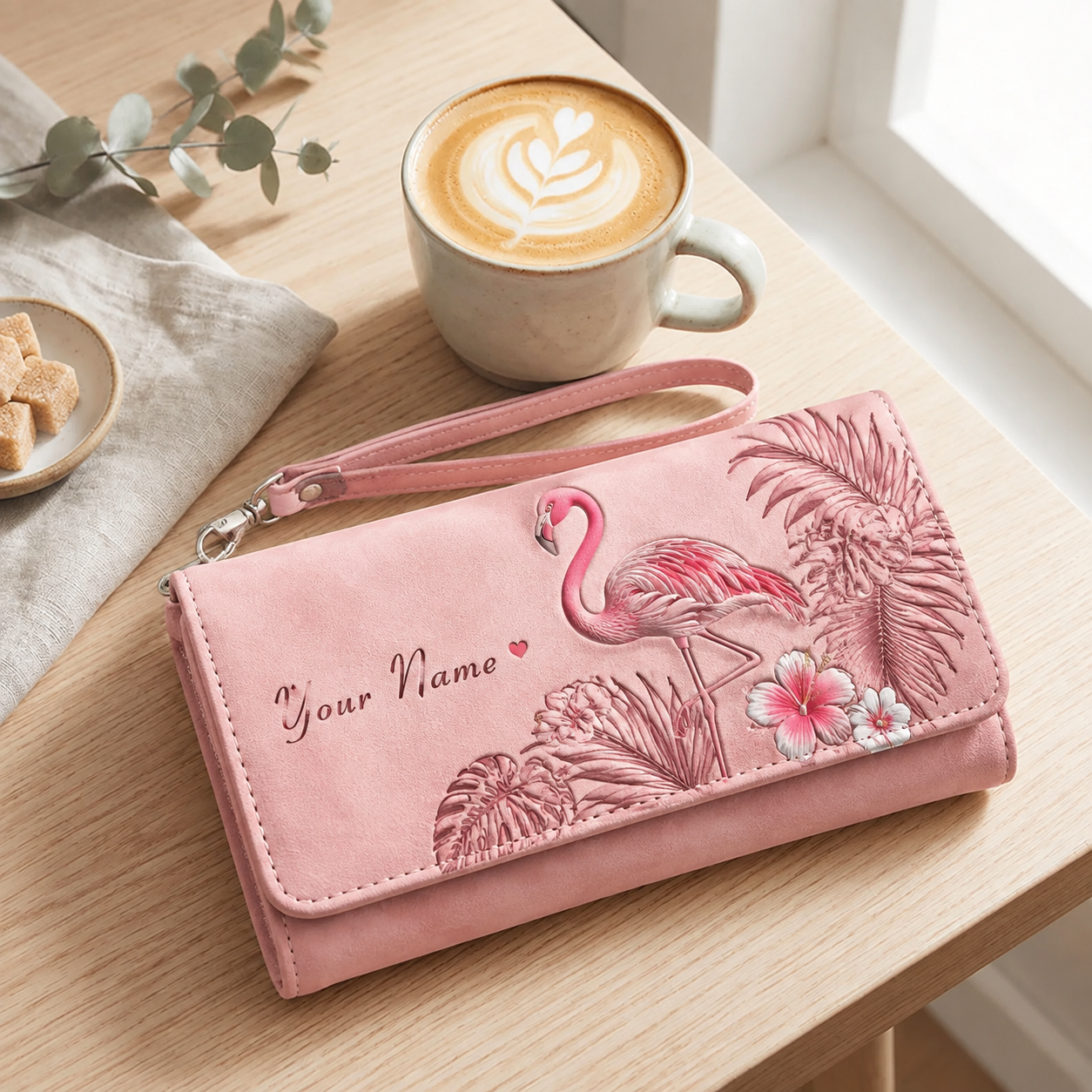 🦋Personalized Name Wallet 🎁 Custom Faux Leather Wristlet Clutch, 7 Nature Animal Floral Designs, Custom Name Print Gift for All