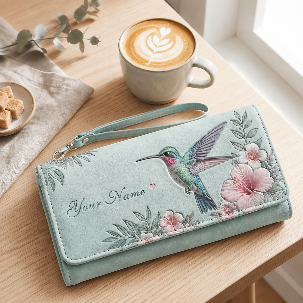 🦋Personalized Name Wallet 🎁 Custom Faux Leather Wristlet Clutch, 7 Nature Animal Floral Designs, Custom Name Print Gift for All