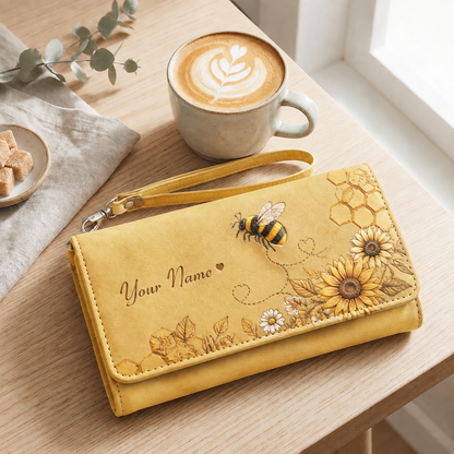 🦋Personalized Name Wallet 🎁 Custom Faux Leather Wristlet Clutch, 7 Nature Animal Floral Designs, Custom Name Print Gift for All