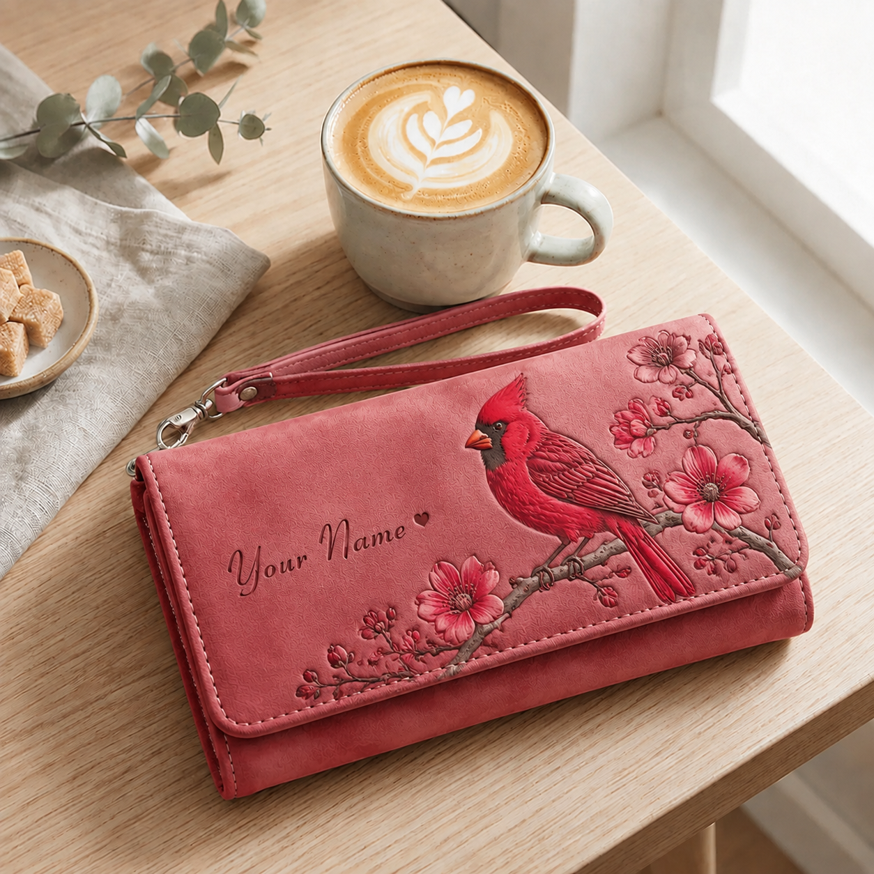 🦋Personalized Name Wallet 🎁 Custom Faux Leather Wristlet Clutch, 7 Nature Animal Floral Designs, Custom Name Print Gift for All