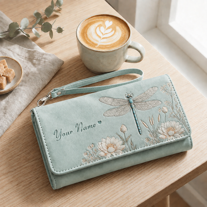 🦋Personalized Name Wallet 🎁 Custom Faux Leather Wristlet Clutch, 7 Nature Animal Floral Designs, Custom Name Print Gift for All