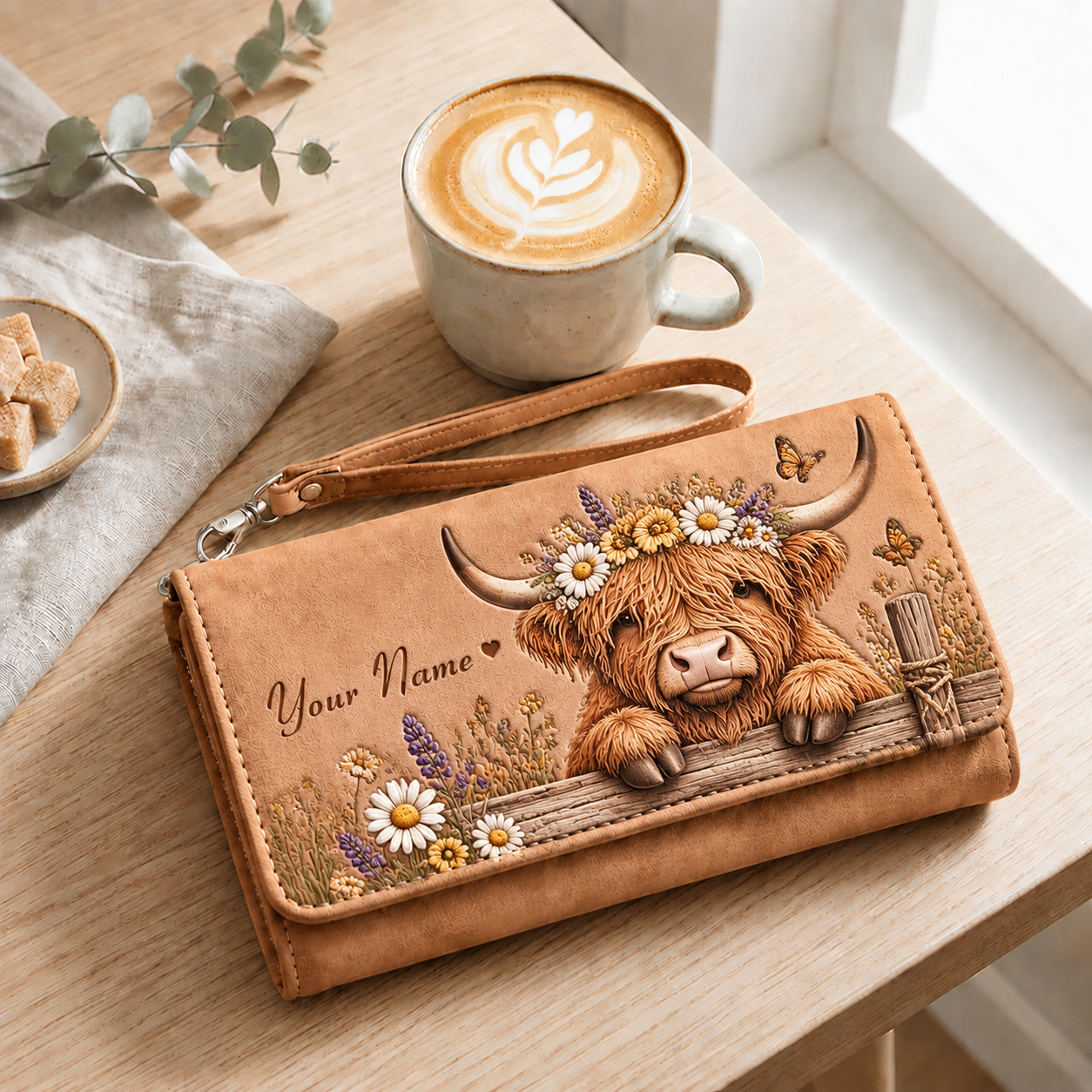 🦋Personalized Name Wallet 🎁 Custom Faux Leather Wristlet Clutch, 7 Nature Animal Floral Designs, Custom Name Print Gift for All