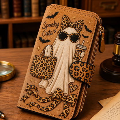 👛Cute Embossed PU Leather Long Wallet 🎀 Ghost / Black Cat / Swan / Bunny 4 Styles Zipper Clutch Purse Card Holder Gift for Women