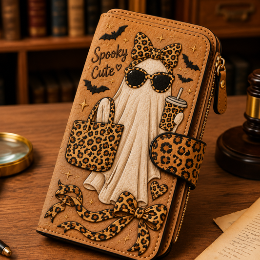 👛Cute Embossed PU Leather Long Wallet 🎀 Ghost / Black Cat / Swan / Bunny 4 Styles Zipper Clutch Purse Card Holder Gift for Women