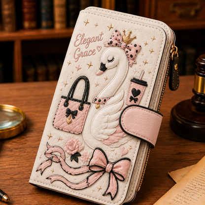 👛Cute Embossed PU Leather Long Wallet 🎀 Ghost / Black Cat / Swan / Bunny 4 Styles Zipper Clutch Purse Card Holder Gift for Women