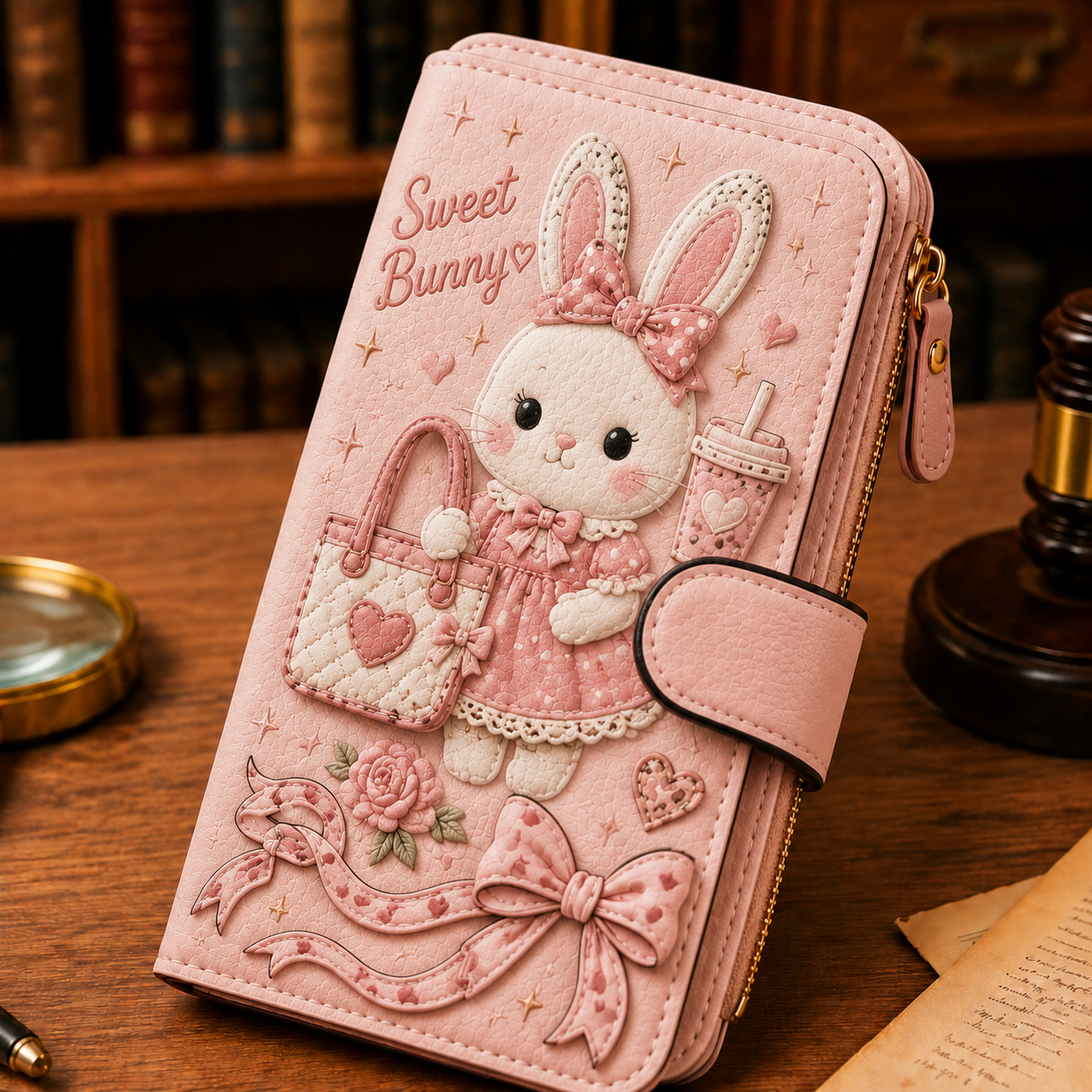 👛Cute Embossed PU Leather Long Wallet 🎀 Ghost / Black Cat / Swan / Bunny 4 Styles Zipper Clutch Purse Card Holder Gift for Women