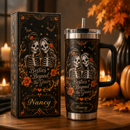 💀Custom Name Skeleton Besties Tumbler | Gothic Day of The Dead Insulated Mug