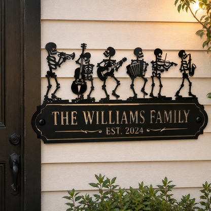 Custom Skeleton Band Family Name Metal Sign